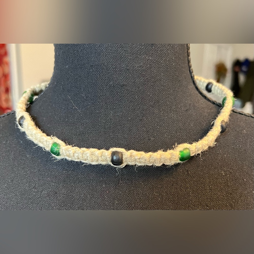 Hemp and resin beaded necklace